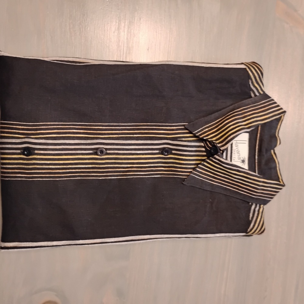 Havana Shirt Co Cabana Shirt Men's L  Black With Gradating Stripes Short Sleeve - Picture 8 of 8